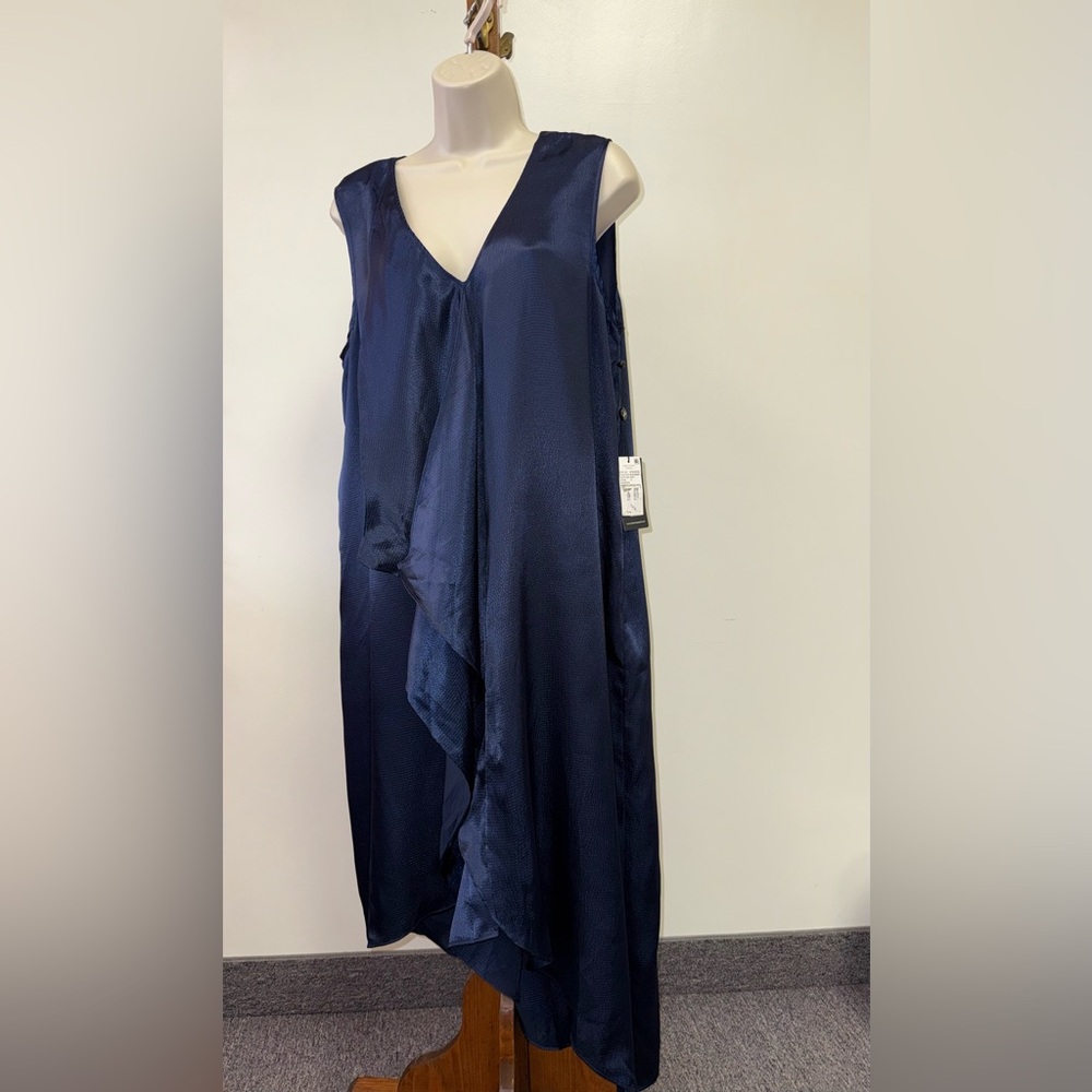 NWT Adrianna Papell (14) Brand New Blue V-Neck Flowy Maxi Dress